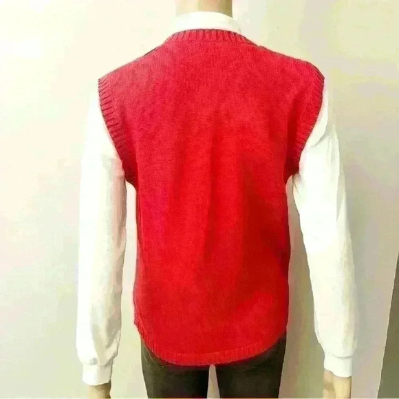 Grandma Boho Bohemians Button Down Crew Neck Red Sweater Vest. - Picture 5 of 11